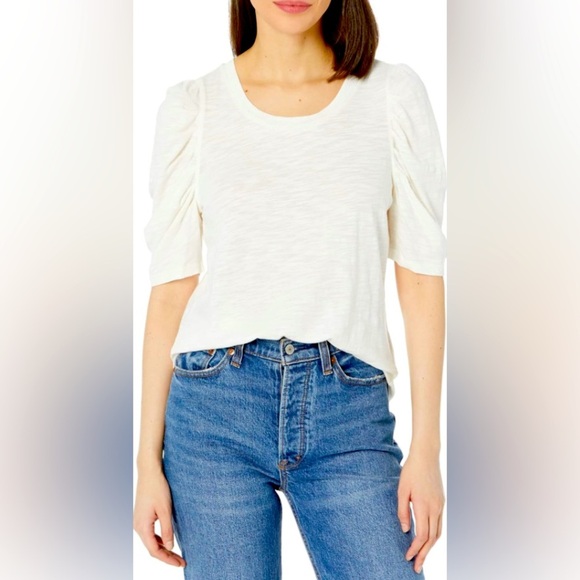 Grey State EUC Sz XL Ivory Shirred Short Puff Sleeve Top - Picture 1 of 5